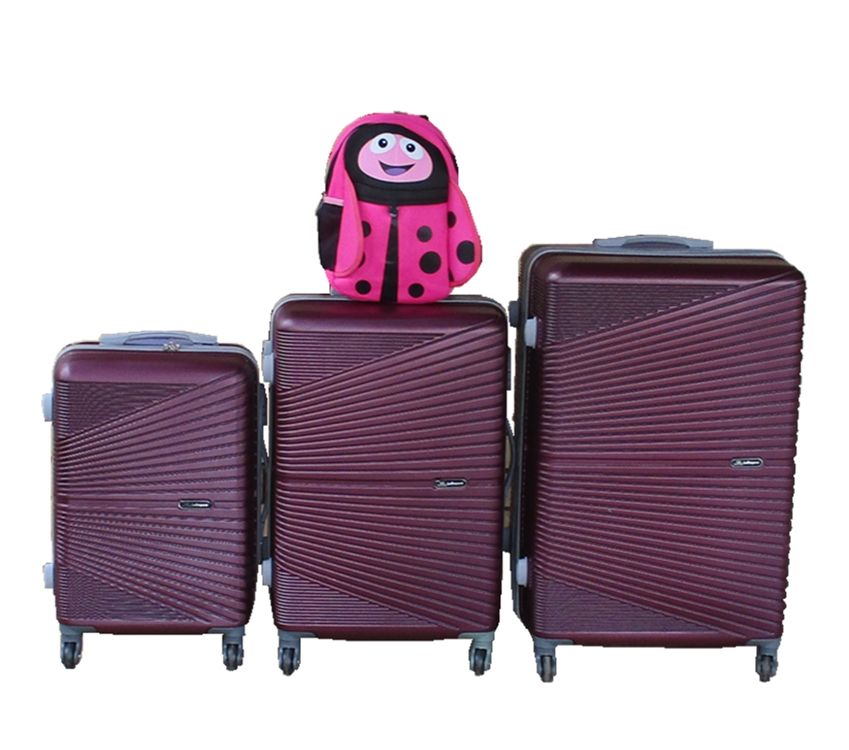 3-Piece ABS Hard Shell Luggage Set + Pink Ladybug Backpack - Purple