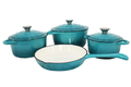 7-Piece Premium White Ceramic Cast Iron Dutch Oven & Cookware Set - Turquoise