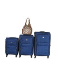 Navy 4-Piece Spinner Luggage Set with Brown Mesh Tote Bag - Travel Combo