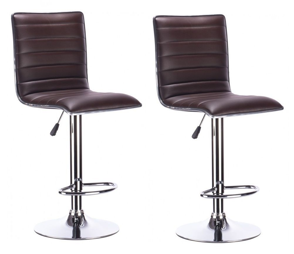 Chrome Base PU Leather Bar Stools - Brown