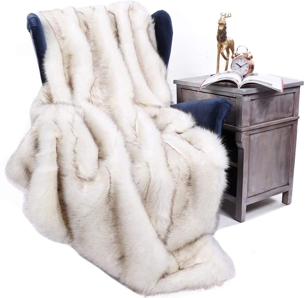 Plush Faux Fur Throw - White, Grey