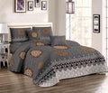 Luxury Bedspread Set - Queen Size - 5-Piece Microfiber Grey & Silver Ethnic Design
