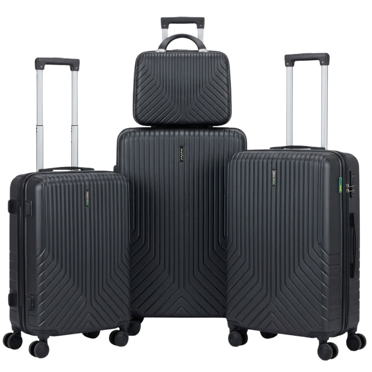 SMTE - 4 piece Polypropylene Unbreakable Suitcase Set 8 Wheel - Black