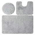 3 Piece Non-Slip Plush Fluffy Toilet Seat Cover & Bathroom Mats Set - Comet