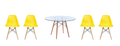 5 Piece Glass Table and Yellow Wooden Leg Chairs