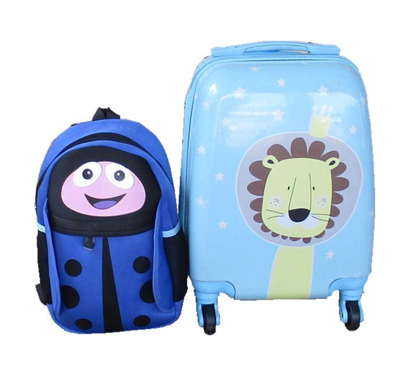 Lion Kids Suitcase & Blue Ladybug Backpack Set - Travel Combo