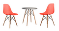 Dining Table with Wooden Leg Transparent Color Chair Set - Red