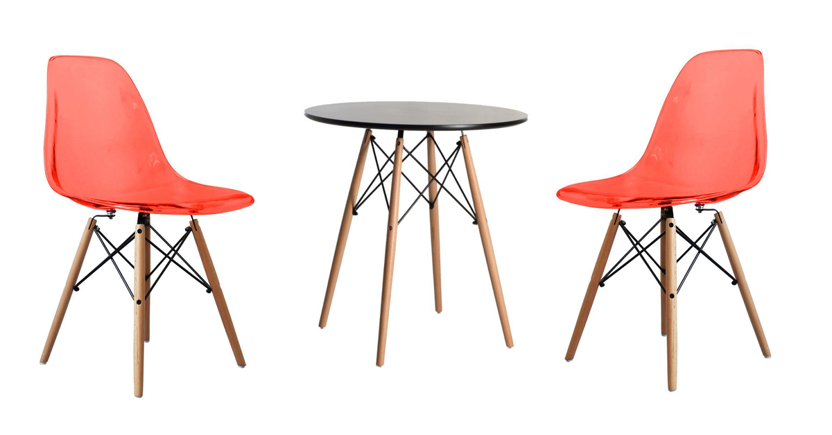 Dining Table with Wooden Leg Transparent Color Chair Set - Red