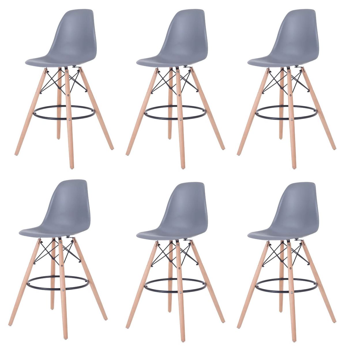 6 Pieces Of 25.5" Modern Style Eiffel Chair Counter Bar Stools Set - Grey