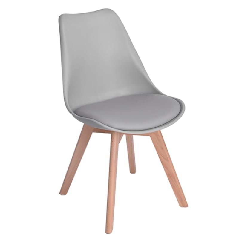 Padded Seat Wooden Leg Dining Chair - Grey