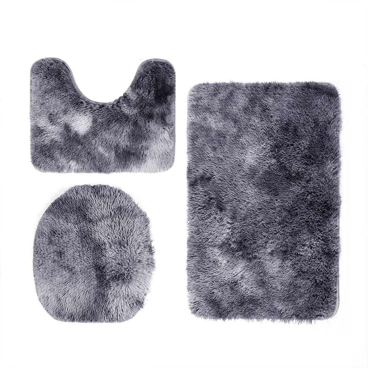 3 Piece Toilet Seat & Bathroom Mats Set - Grey, Black