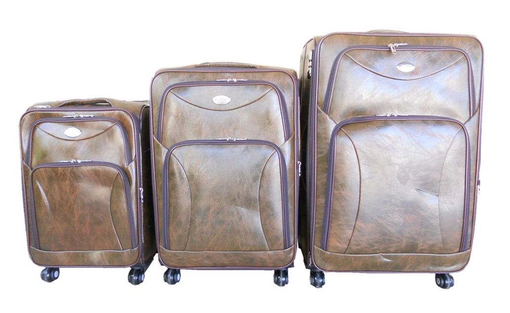 Luggage Set of 3 PU Leather Travel Suitcases 28'24'22' inch - Dark Brown