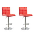 Set of 2 Black PU Leather Hydraulic Lift Counter Bar Stool Dining Chair - Red
