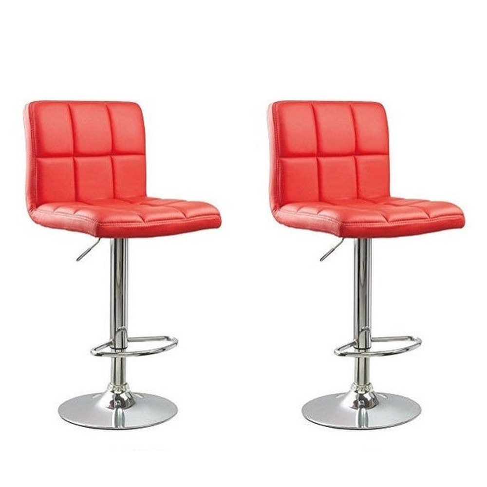 Set of 2 Black PU Leather Hydraulic Lift Counter Bar Stool Dining Chair - Red