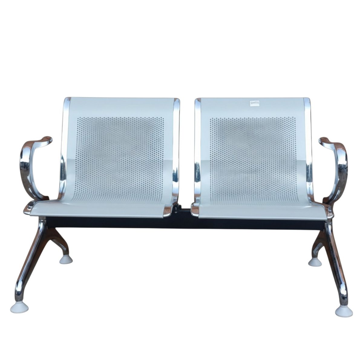 SMTE Heavy-Duty 2-Seater Metal Waiting Room Bench with Chrome Armrests S502