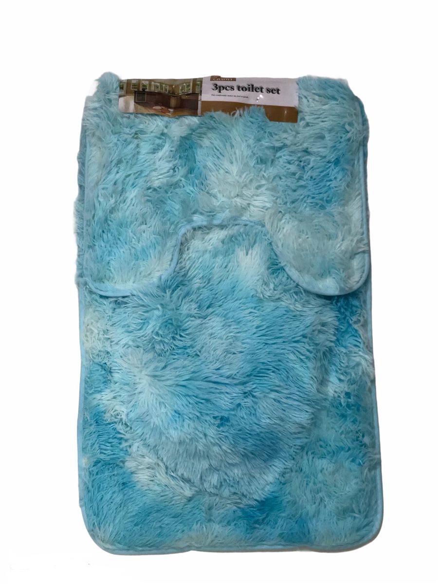 3 Piece Fluffy Toilet Seat Cover & Bathroom Mats Set
