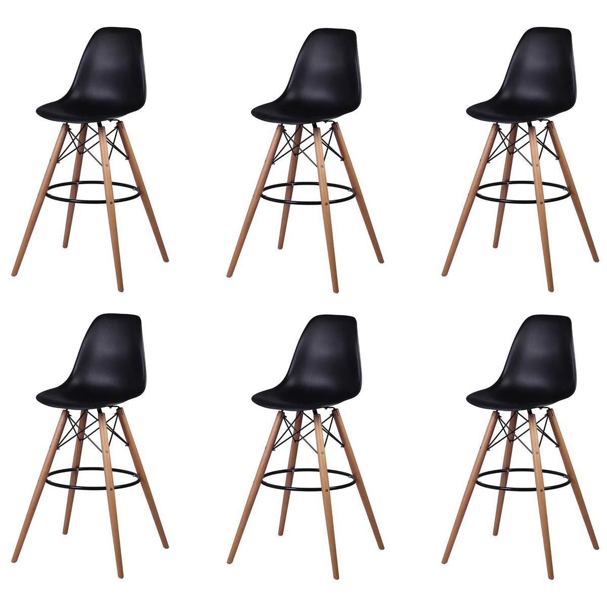 6 Pieces Of 25.5" Modern Style Eiffel Chair Counter Bar Stools Set - Black