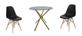 3 Piece 80cm Glass Table Gold Legs and Wooden Leg Chairs