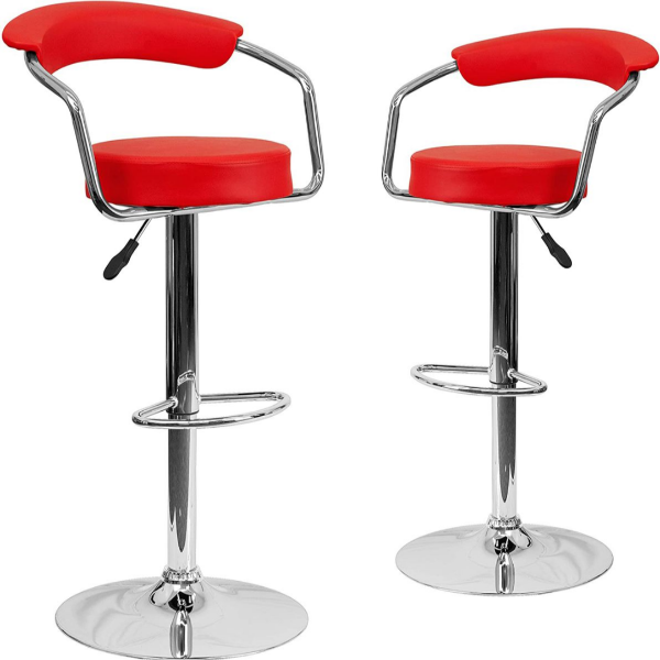 Bar Stools / Kitchen Counter Swivel Chairs with Arms – 2 Pack – Red Colour