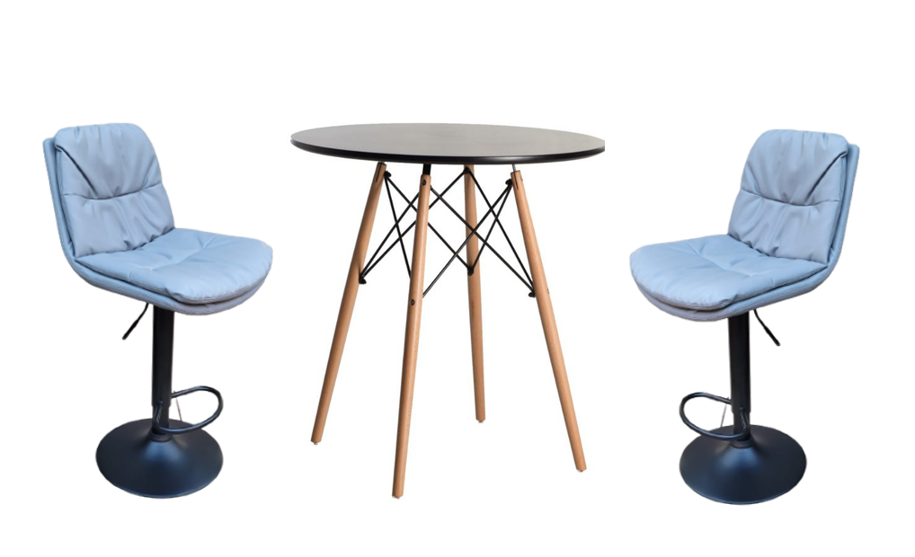 Soft Padded Perla Black Based Bar Stool and Table Set - Grey