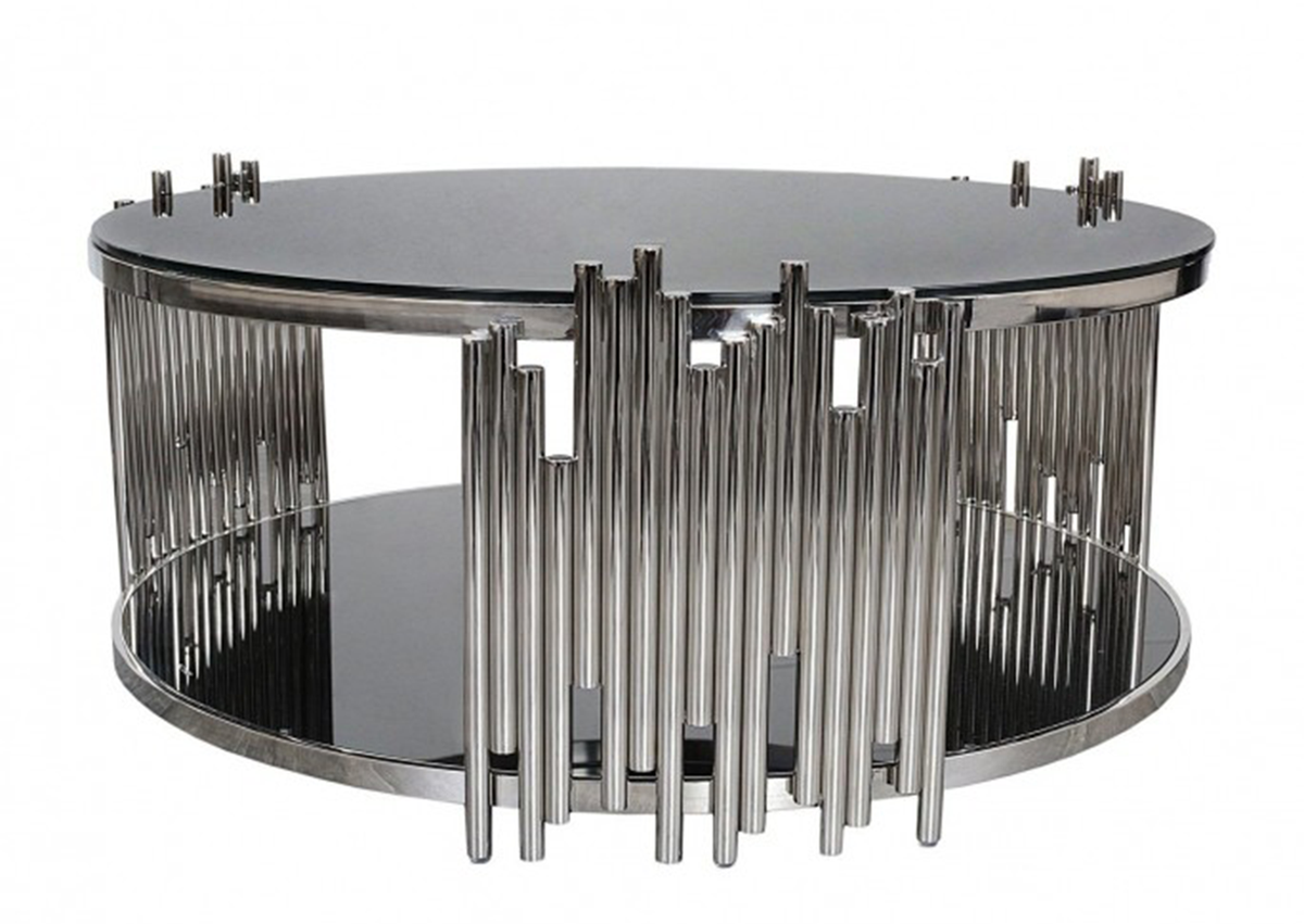 Glass, Steel Round Coffee Table