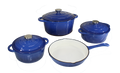 7 Piece Authentic Cast Iron Dutch Oven Cookware Pot Set - Red - Blue