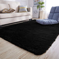 140 x 180cm Plush Fluffy Carpet - Shaggy & Foldable Rugs - Black