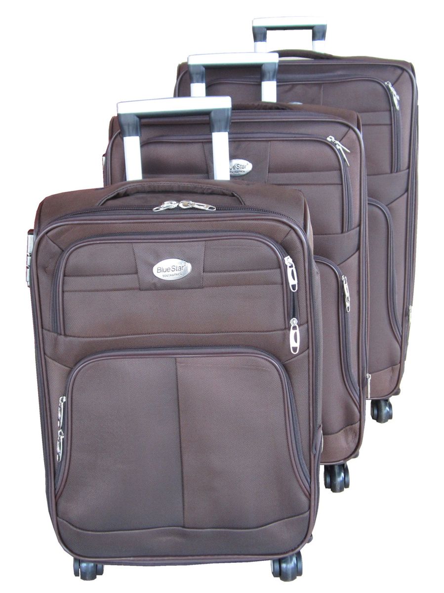 Trolley 3 Piece Travel Luggage Spinner - Brown Fabric