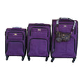 3-Piece Purple Spinner Luggage Set with Brown Monogram Travel Pouch