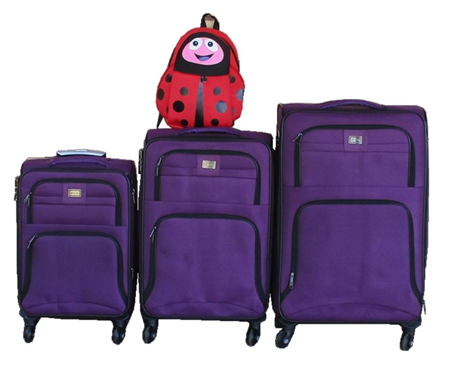 3-Piece Purple Spinner Luggage Set with Red Ladybug Kids Backpack