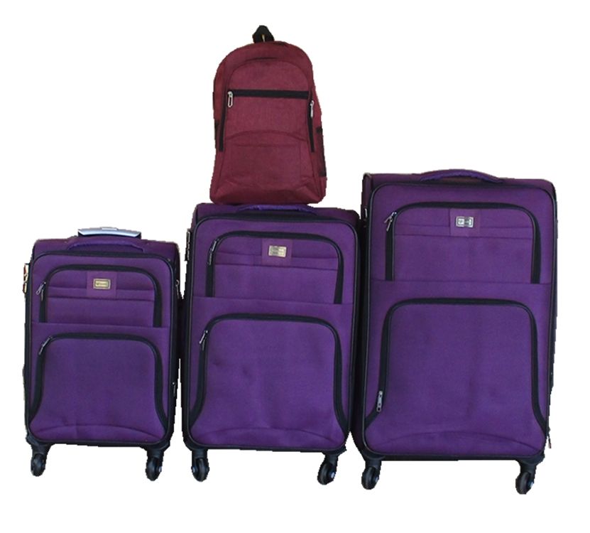 3-Piece Purple Spinner Luggage Set with Red Travel Backpack
