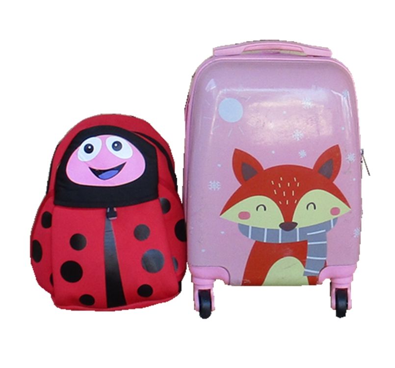 Fox Kids Suitcase & Red Ladybug Backpack Set - Pink Travel Combo