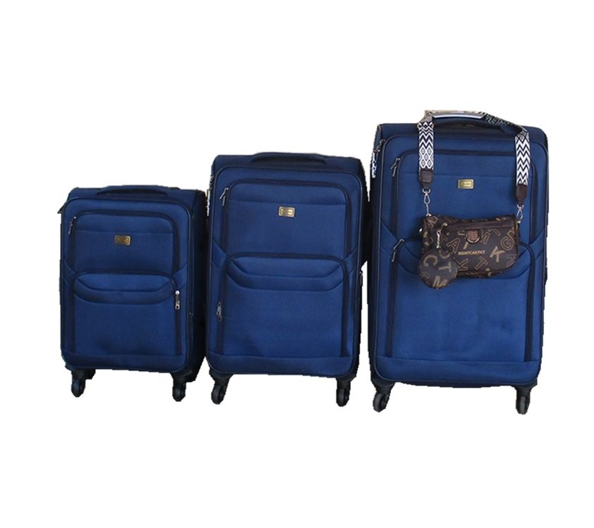 3-Piece Navy Spinner Suitcase Set with Matching Brown Crossbody Bag