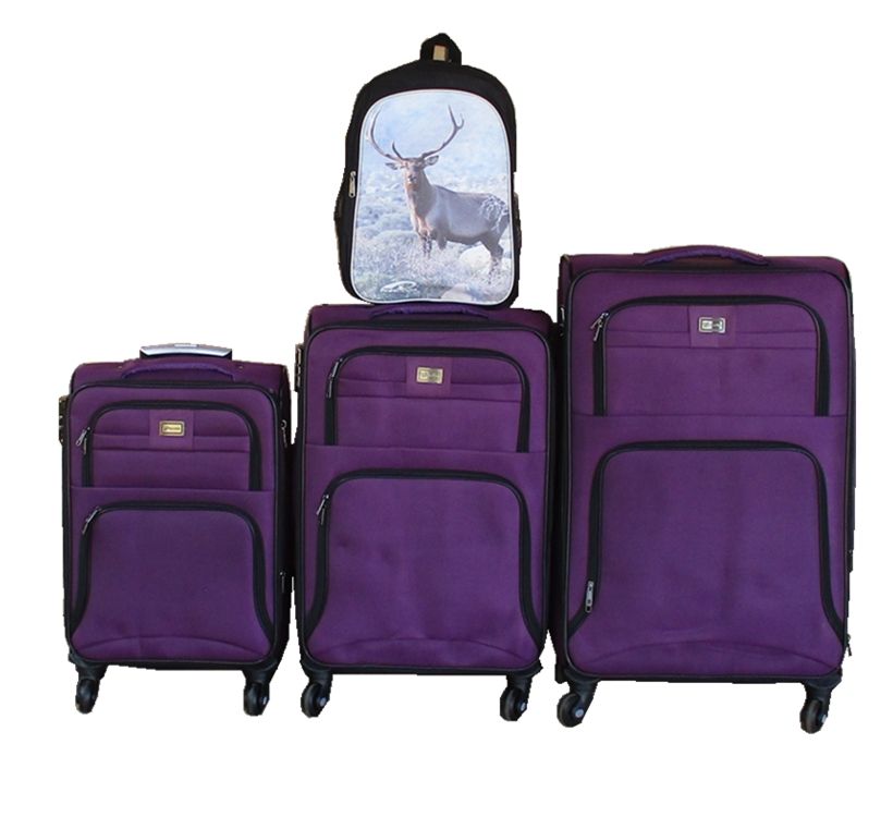 Purple 3-Piece Expandable Fabric Luggage Set with Deer Design Backpack