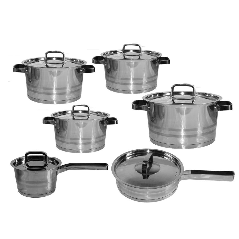 12 Piece Thermal Bottom Stainless Steel Cookware Set - Bruised Silver Trim