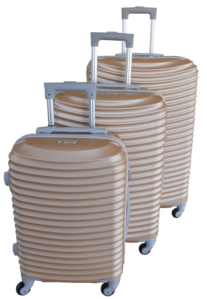 3 Piece Hard Outer Shell Lightweight Luggage Set - Gold