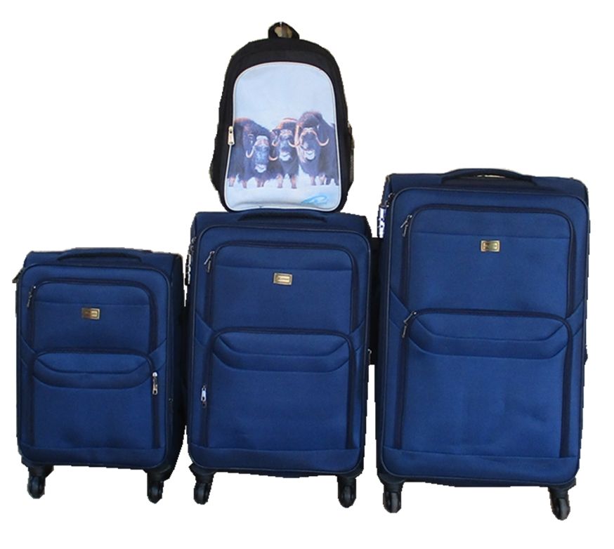 3-Piece Navy Fabric Spinner Luggage Set with Buffalo Wildlife Backpack