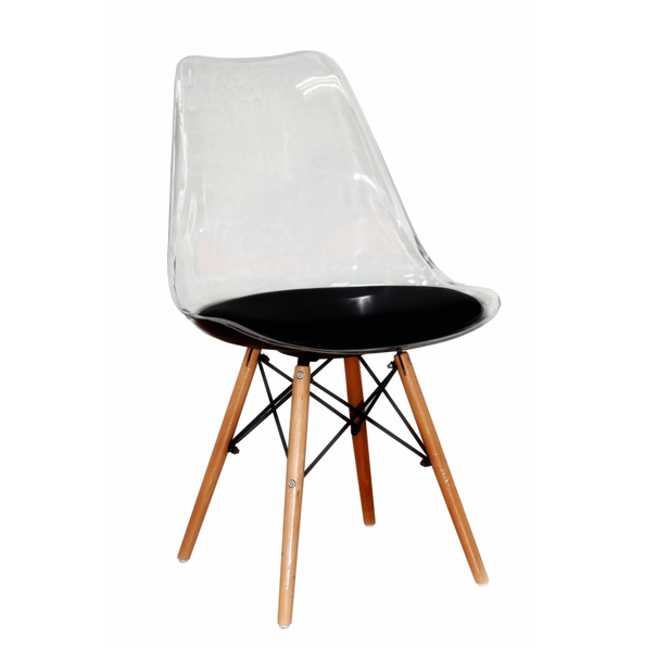 Transparent Padded Wooden Leg Chair - Black