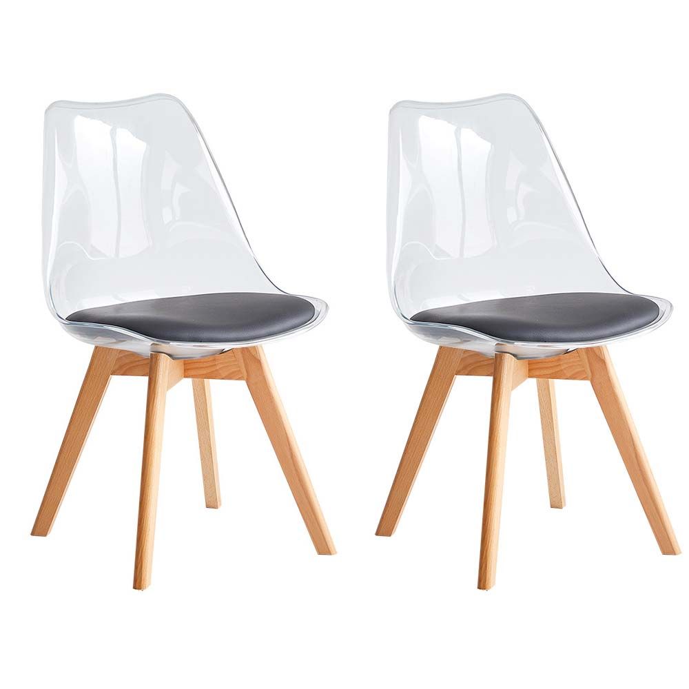 2 Pieces of Scandinavian Transparent Padded Seat Elk Dining Chairs Set - Black