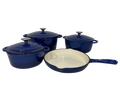 Pot set 7 Piece Cast Iron Grooved Lid Blue