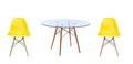 3 Piece Glass Table and Yellow Wooden Leg Chairs