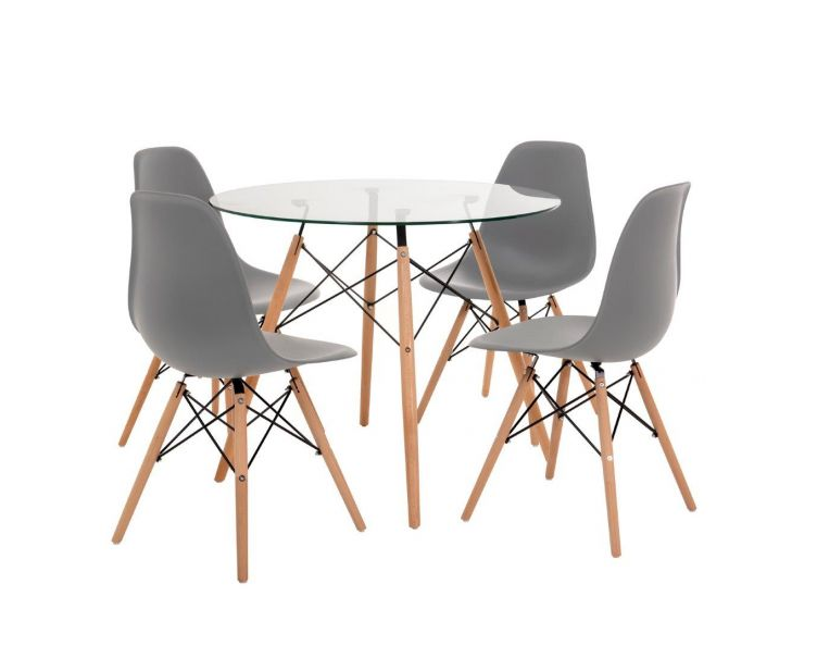 5 Piece Glass Table and Wooden Leg Chairs