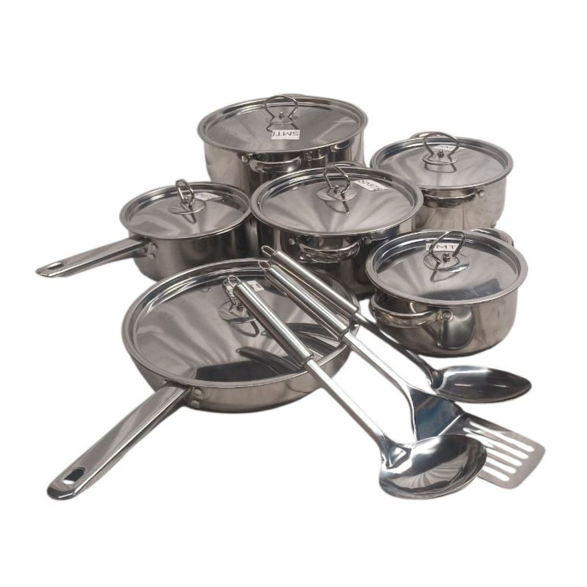 SMTE - 15 Piece Stainless Steel Cookware Set with Lids & Utensils