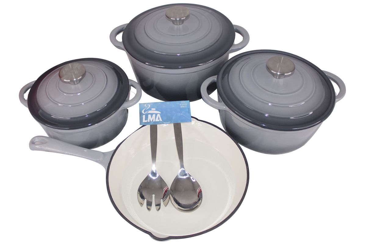 Authentic 7 Piece Cast Iron Cookware Set Grey