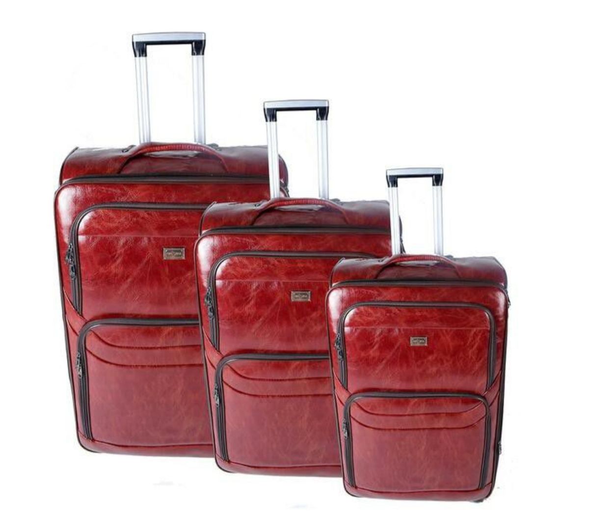 Stylish Luggage Bag Set of 3 PU Leather Travel Suitcases - Red