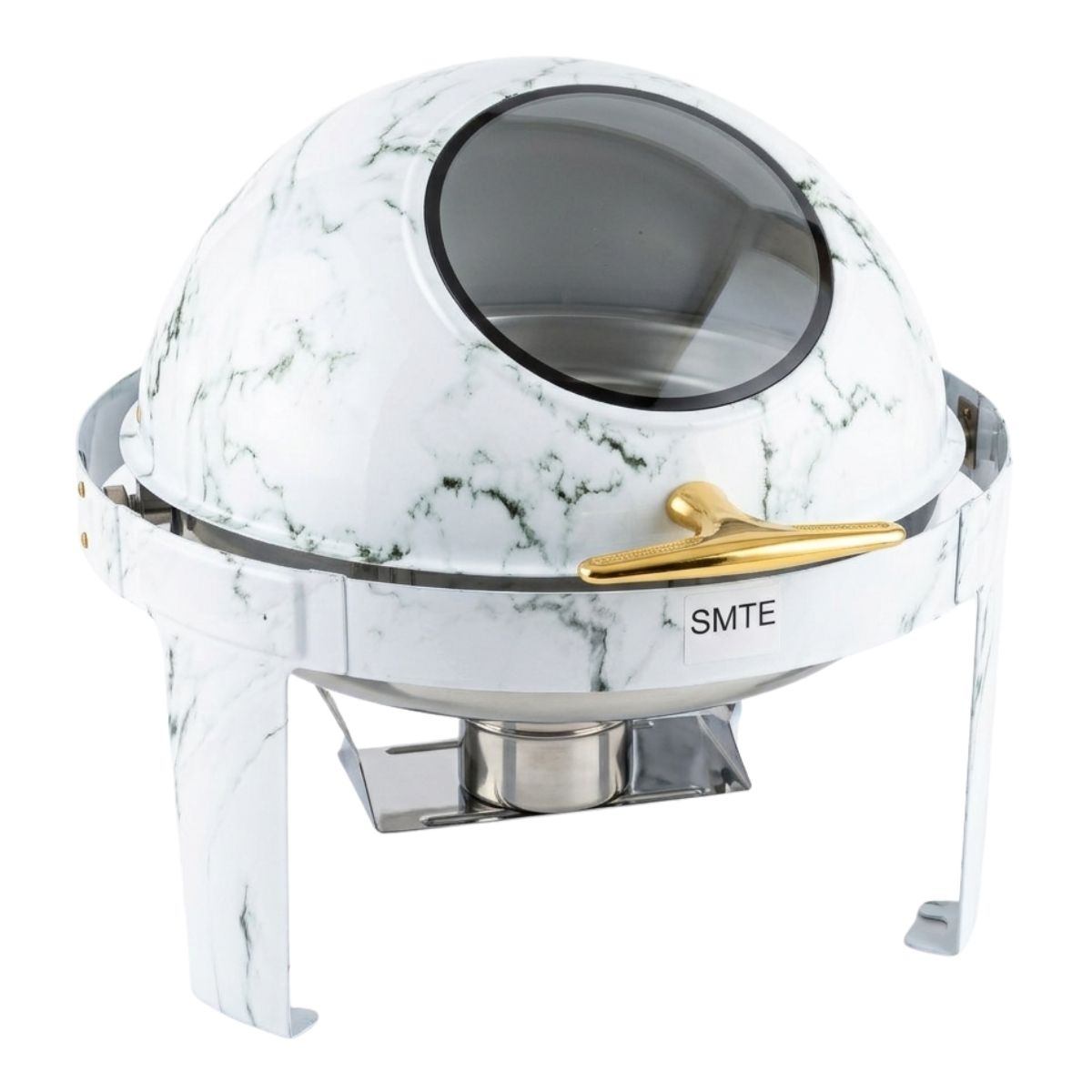 SMTE - HH Round Chafing Dish with Glass Window Lid Marble - White