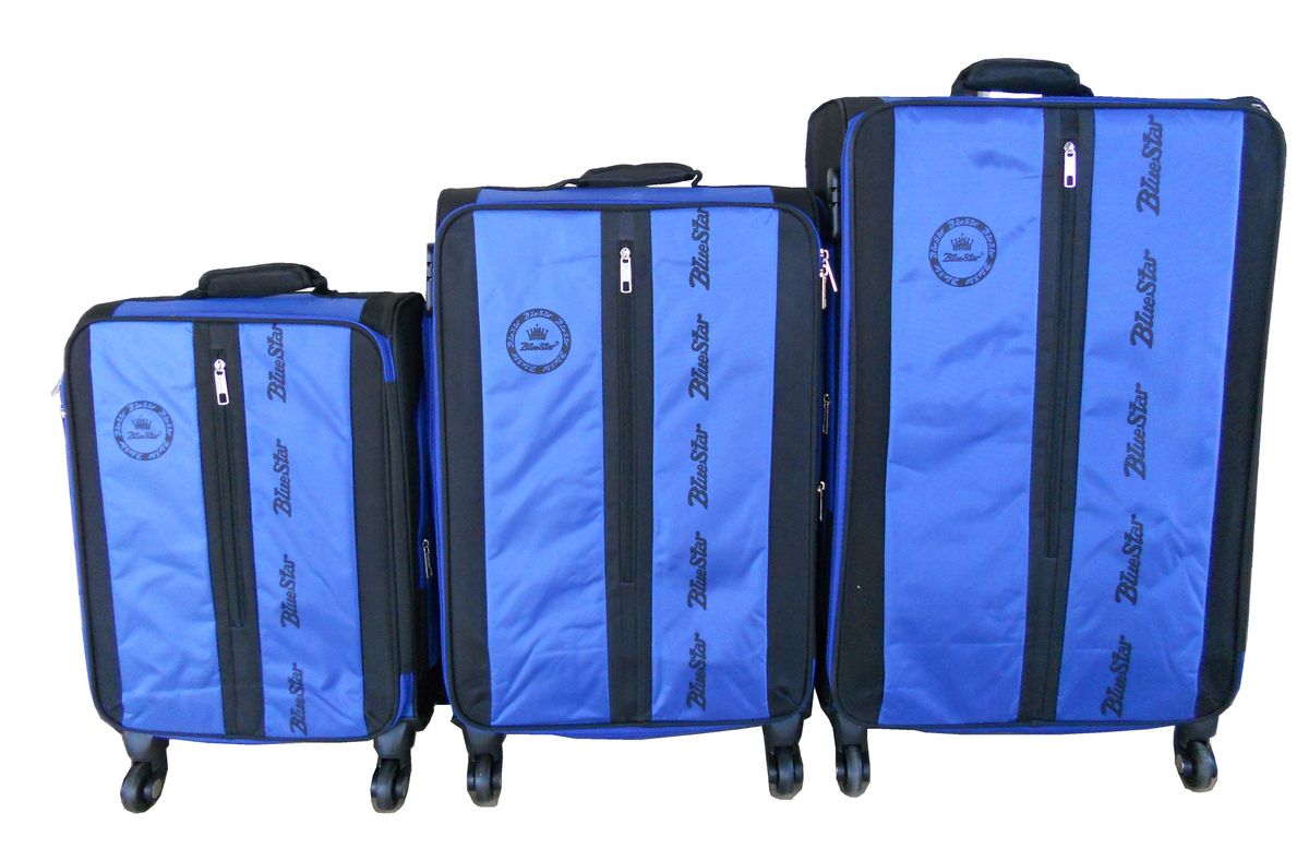 Trolley 3 Piece Travel Luggage Spinner - Rainproof Silk -  Blue