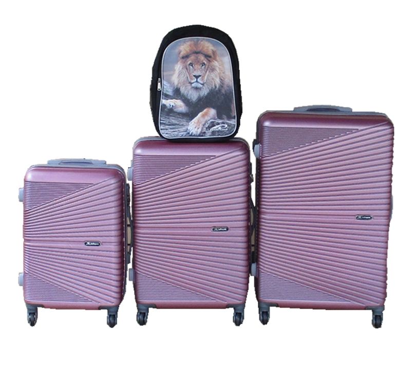 Pink ABS Luggage Set and Lion Print Schoolbag - 3-Piece