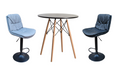 Soft Padded Perla Black Based Bar Stool and Black Wooden Table Set - Grey