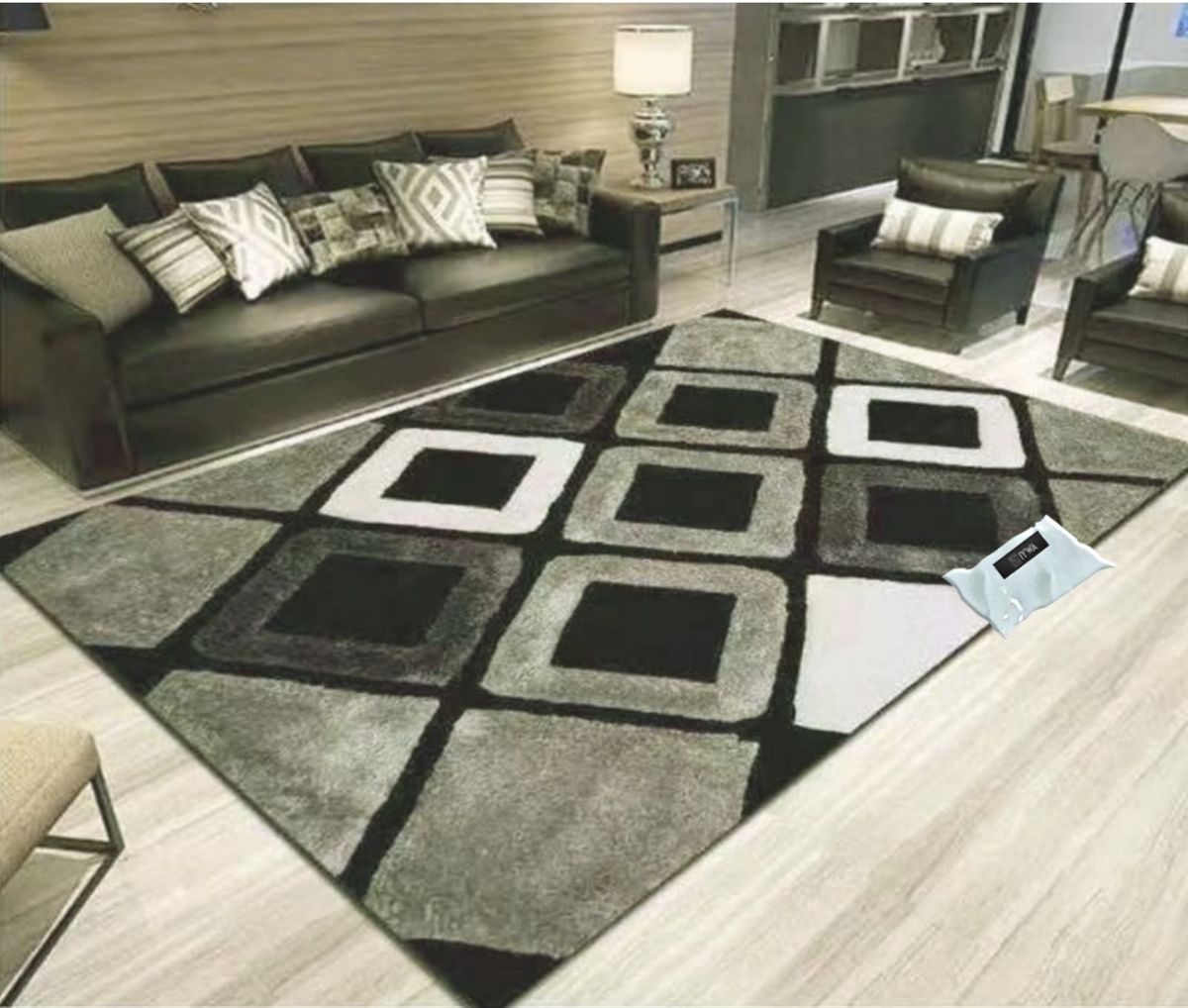 200cm by 150cm - Modern 3D Design Area 8 Rug & Complementary IYWA Tieback